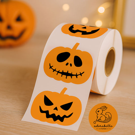 20-pack Halloween Pumpor m ansikten – Vattentäta Premium Termiska Etiketter – Halloweendekoration – TS347