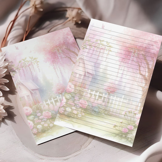 10-pack Brevpapper - Rosa Vår Trädgård - Blommor - Tryckt A5 Papper -WP505