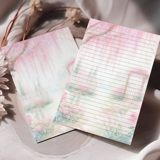 10-pack Brevpapper - Rosa Vår trädgård - Blommor - Tryckt A5 Papper - WP506