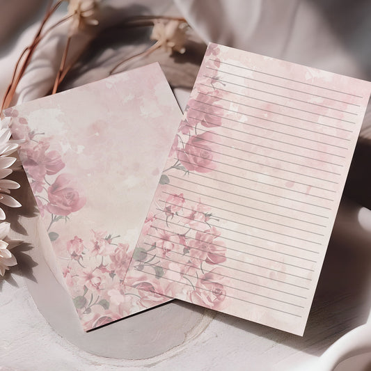 10-pack Brevpapper - Rosa Blommor - Tryckt A5 Papper - WP514