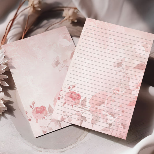 10-pack Brevpapper - Rosa Blommor - Tryckt A5 Papper - WP516
