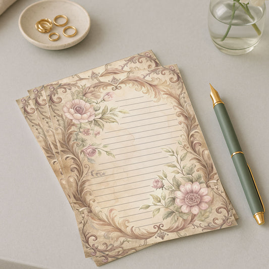 10-pack Writing Paper - Storybook Page Floral Baroque - Printed A5 Stationery - WP524
