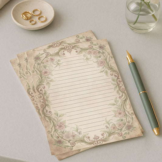 10-pack Writing Paper - Storybook Page Floral Baroque - Printed A5 Stationery - WP525