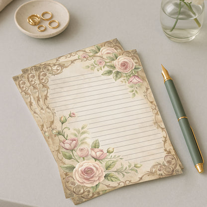 10-pack Writing Paper - Storybook Page Floral Baroque - Printed A5 Stationery - WP526