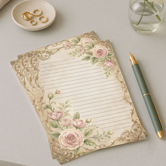10-pack Writing Paper - Storybook Page Floral Baroque - Printed A5 Stationery - WP526