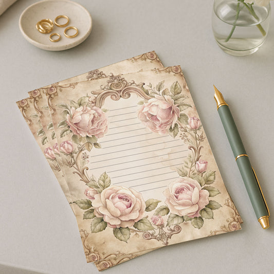 10-pack Writing Paper - Storybook Page Floral Baroque - Printed A5 Stationery - WP527