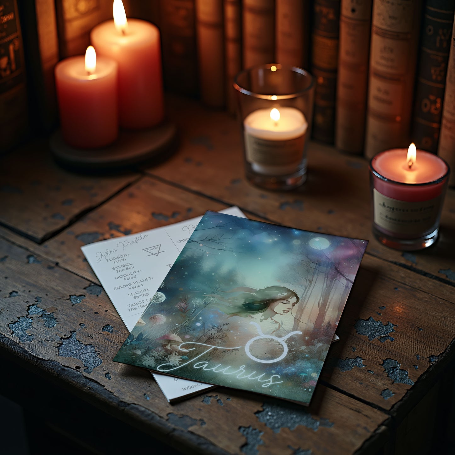 Taurus – Zodiac Sign Card with Constellation & Crystals – A6 Astrology Art Print for Journaling or Gift – ZC421