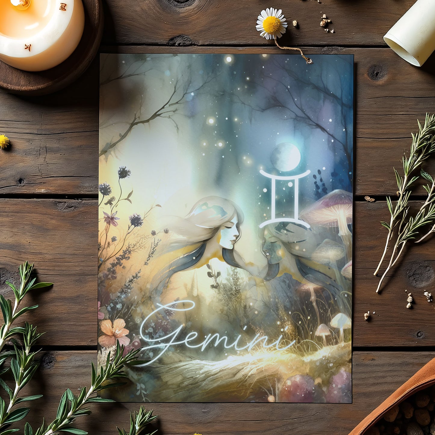 Gemini – Zodiac Sign Card with Constellation & Crystals – A6 Astrology Art Print for Journaling or Gift – ZC425