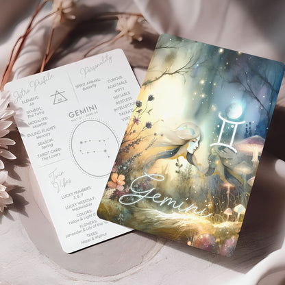Gemini – Zodiac Sign Card with Constellation & Crystals – A6 Astrology Art Print for Journaling or Gift – ZC425
