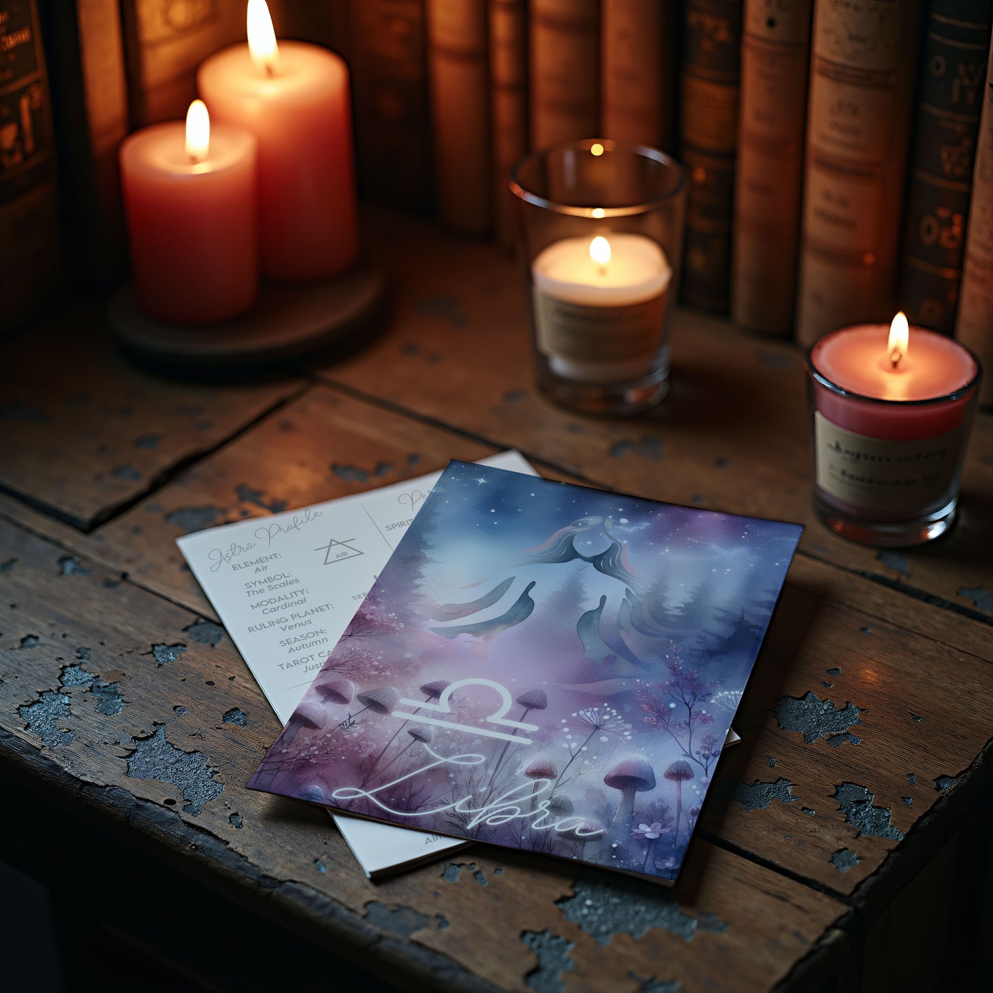 Libra – Zodiac Sign Card with Constellation & Crystals – A6 Astrology Art Print for Journaling or Gift – ZC427