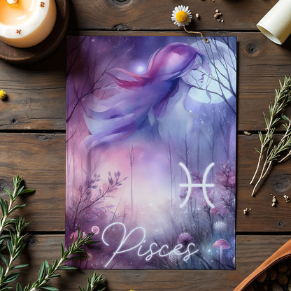 Pisces – Zodiac Sign Card with Constellation & Crystals – A6 Astrology Art Print for Journaling or Gift – ZC428