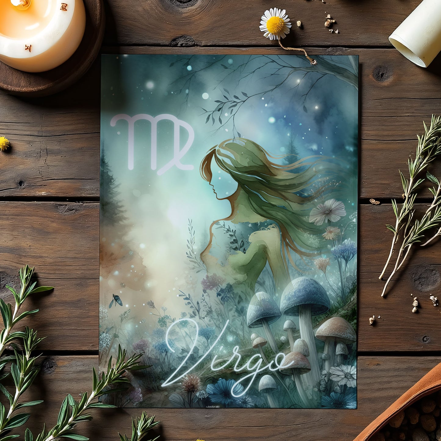 Virgo – Zodiac Sign Card with Constellation & Crystals – A6 Astrology Art Print for Journaling or Gift – ZC431